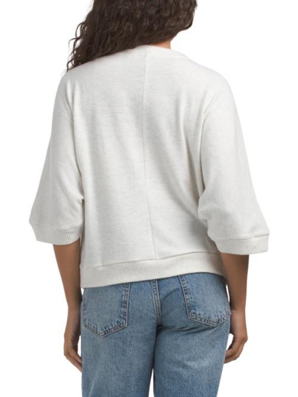 DEMOCRACY Three-quarter Sleeve Mock Neck Sweater With Crochet Stripes - Picture 2 of 4
